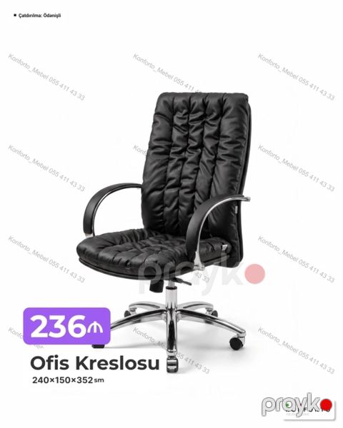 Ofis kreslosu - Model: Yüksək arxa dayaqlı, qoltuqlu ofis kreslosu — Bakı