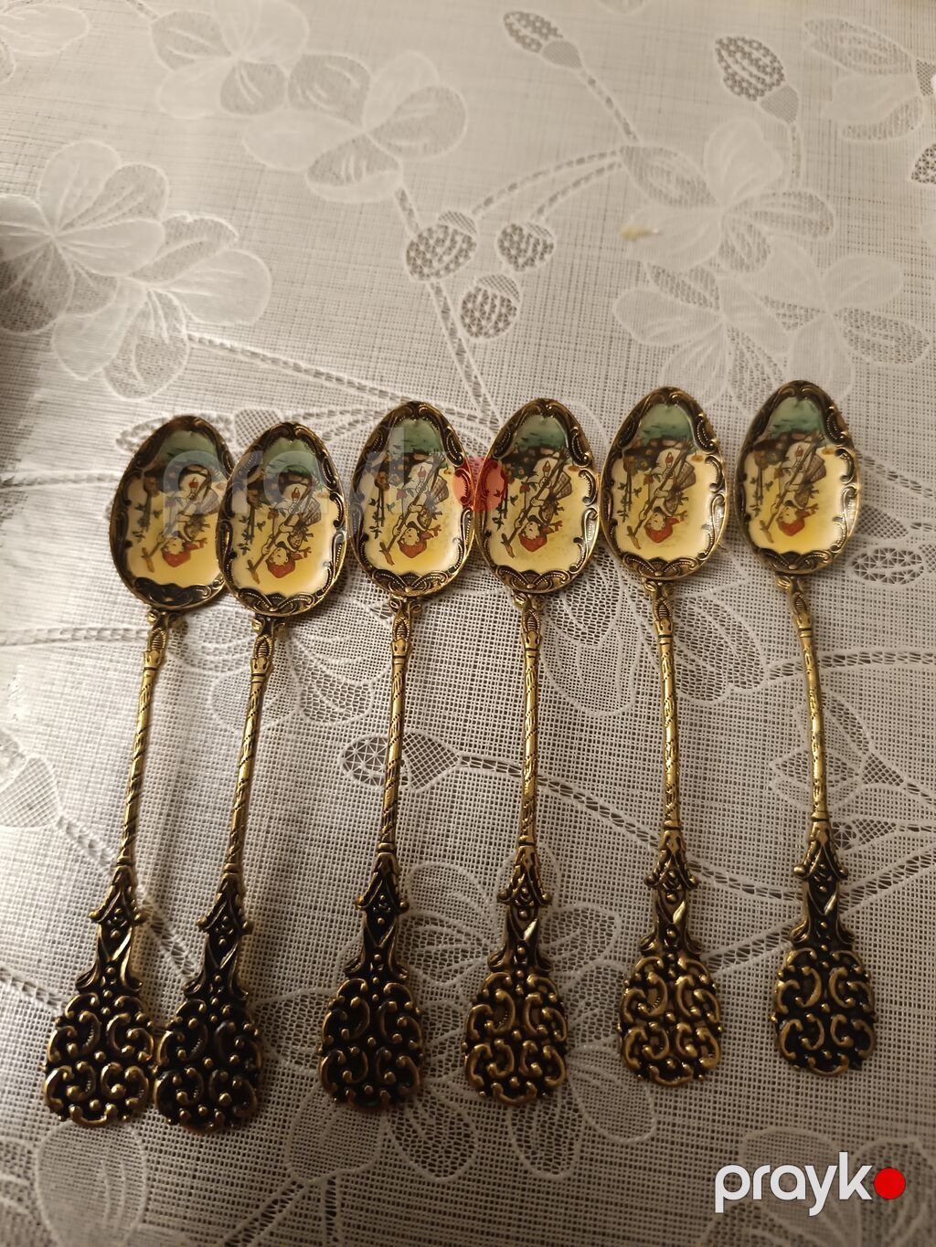 Dekorativ qizil çay qaşıqları dəsti – 6 ədəd - Material: metal — Qaşıq, çəngəl, bıçaq, Bakı