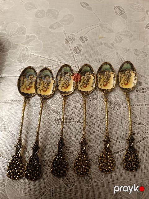 Dekorativ qizil çay qaşıqları dəsti – 6 ədəd - Material: metal — Bakı