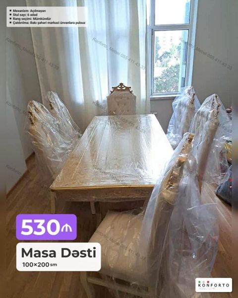 Masa Dəsti – 100×200 sm - Komplekt: masa + 6 stul - Mexanizm — Bakı