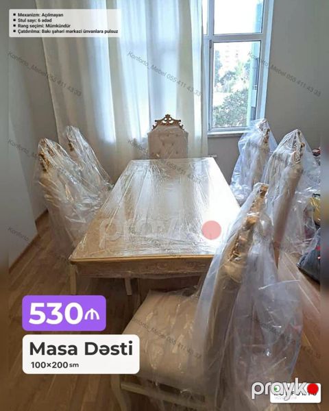 Masa Dəsti – 100×200 sm - Komplekt: masa + 6 stul - Mexanizm — Bakı
