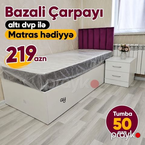 Bazalı çarpayı – altı DVP ilə. Komplektdə hədiyyə matras. - Rəng: ağ