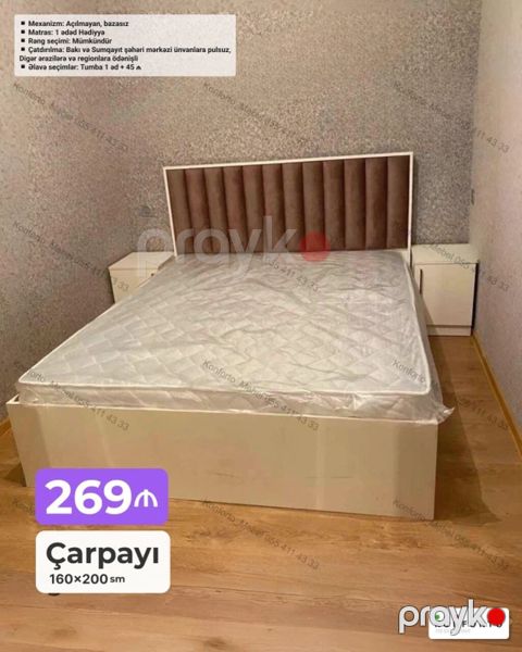 Məhsul: Çarpayı – 160×200 sm Xüsusiyyətlər: - Mexanizm: Açılmayan — Bakı
