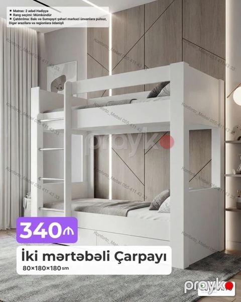 İki mərtəbəli çarpayı – 80×180×180 sm Məhsulun xüsusiyyətləri — Bakı