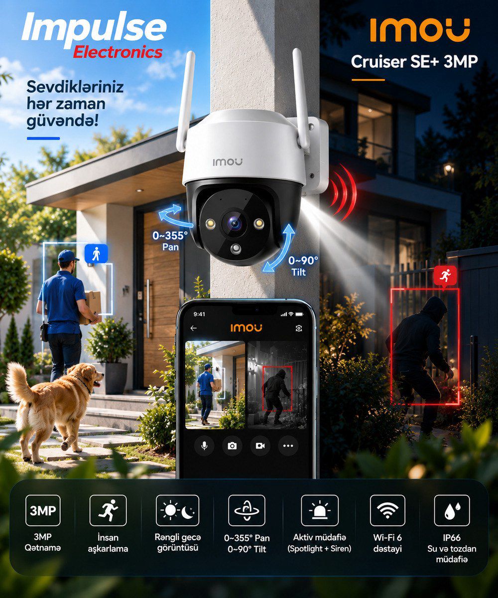 Imou Cruiser SE+ 3MP Wi-Fi 6 çöl kamerası – 360° PTZ — Ağıllı ev və təhlükəsizlik, Bakı (2)