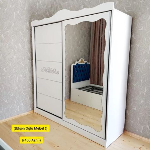 Yeni, 2 qapılı, Güzgülü, Ağ, Kupe, Düz dolab — Bakı