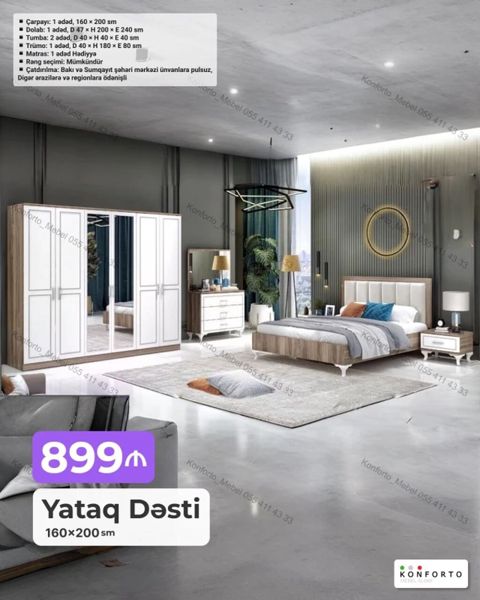 Yataq Dəsti – 160×200 sm Komplektin tərkibi: - Çarpayı: 1 ədəd, 160 — Bakı