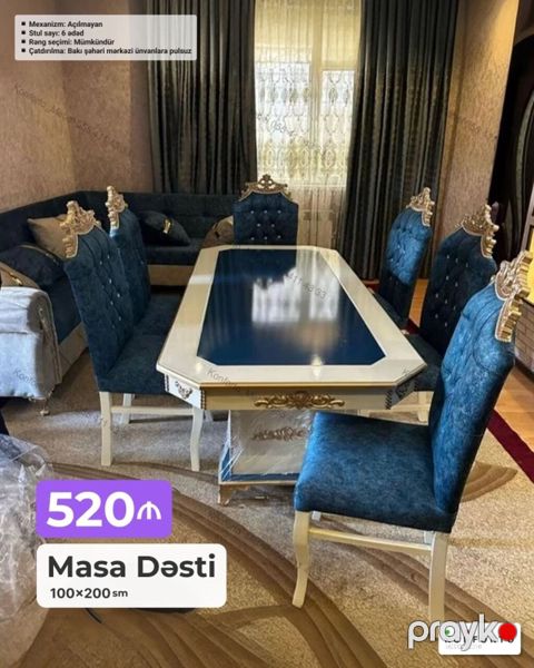 Məhsul: Masa dəsti Ölçü: - Masa: 100×200 sm Xüsusiyyətlər — Bakı