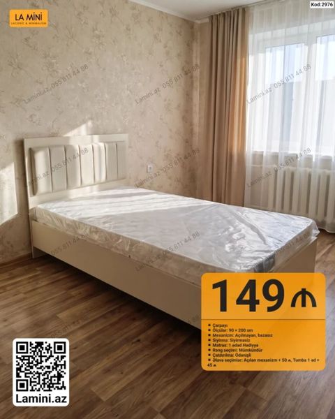 La Mini tək nəfərlik çarpayı - Ölçü: 90 200 sm - Mexanizm — Bakı