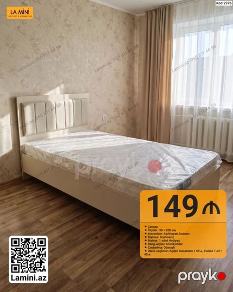 La Mini tək nəfərlik çarpayı - Ölçü: 90 200 sm - Mexanizm — Bakı