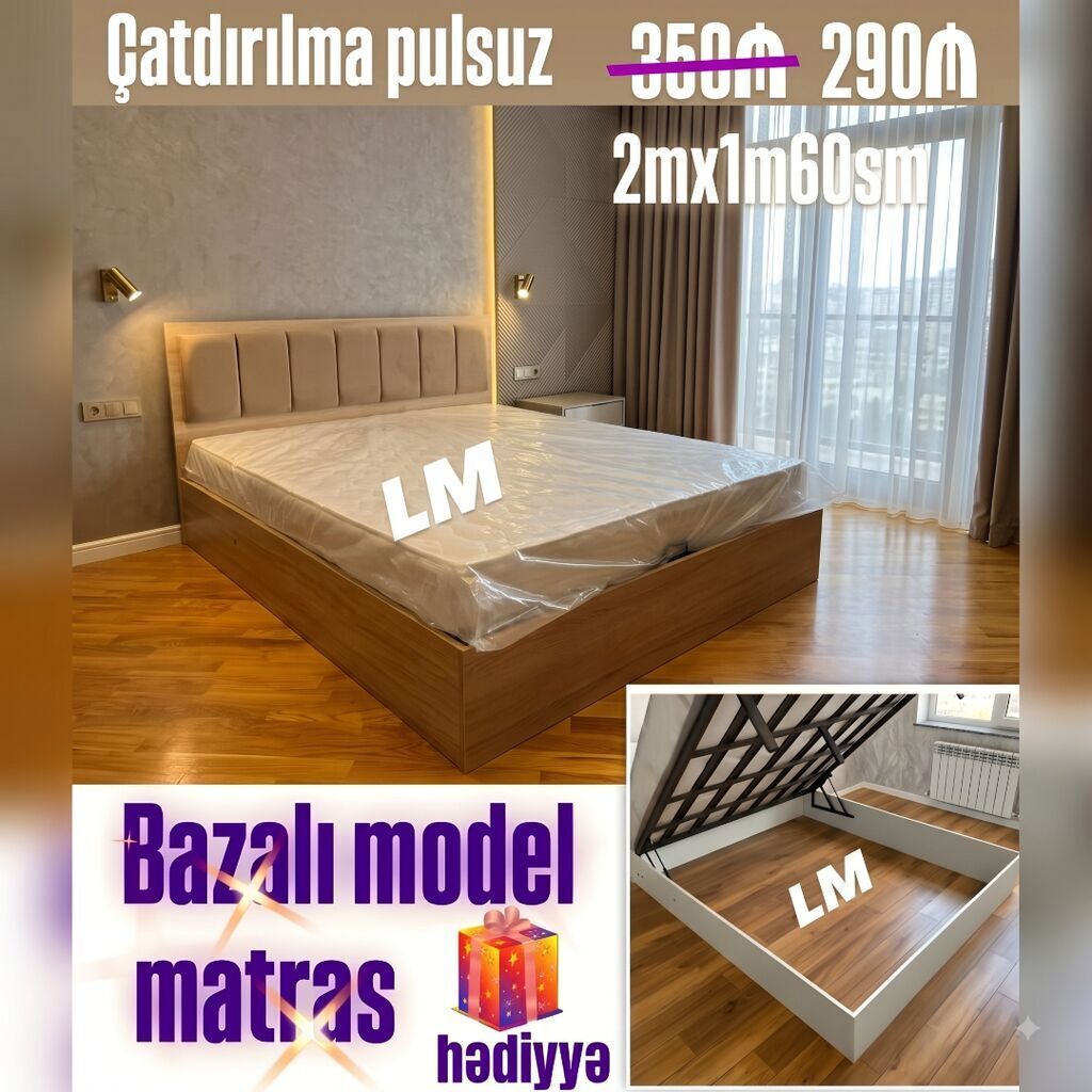 Yeni, İkinəfərlik çarpayı, Bazalı, Matras ilə — Yataqlar, Bakı (2)
