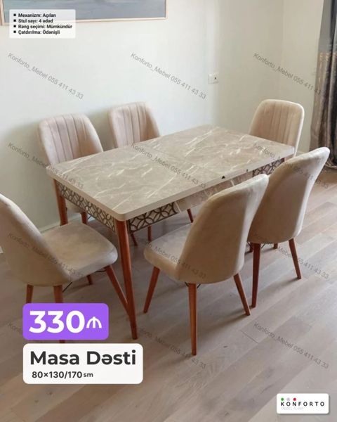 Masa Dəsti – 80×130/170 sm - Mexanizm: Açılan (masa ölçüsü 130 sm-dən — Bakı