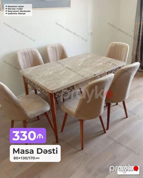 Masa Dəsti – 80×130/170 sm - Mexanizm: Açılan (masa ölçüsü 130 sm-dən — Bakı