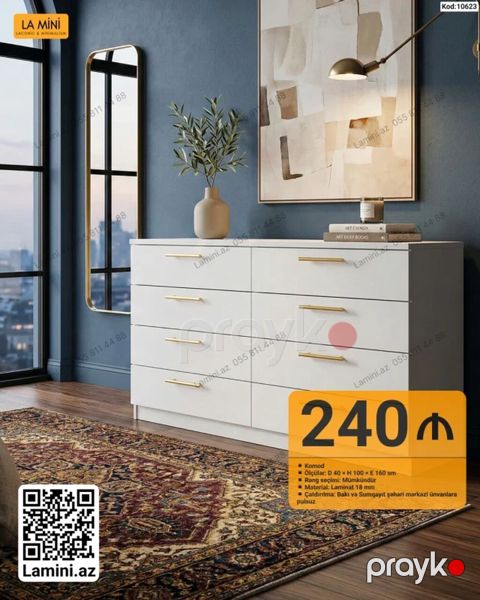 Məhsul: Komod - Dizayn: Minimalist və zərif, qızılı rəngdə — Bakı