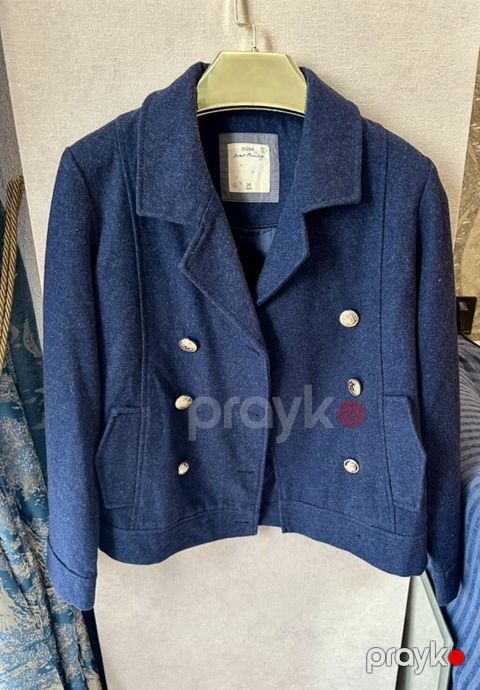 Dənizçi üslubunda qısa qadın jaketi - Rəng: tünd göy (navy) - Model