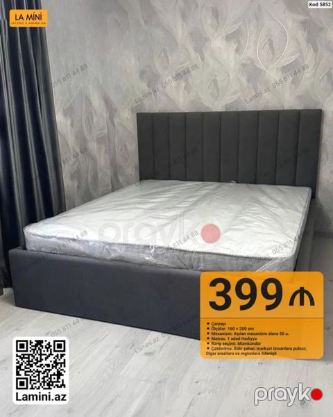 Məhsul: Yumşaq başlıqlı iki nəfərlik çarpayı - Ölçü: 160×200 sm — Bakı