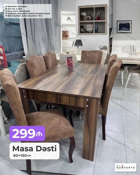 Məhsul: Masa Dəsti Ölçü: 90 160 sm Stul sayı: 6 ədəd — Bakı
