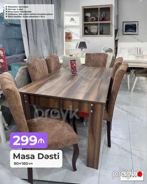 Məhsul: Masa Dəsti Ölçü: 90 160 sm Stul sayı: 6 ədəd — Bakı