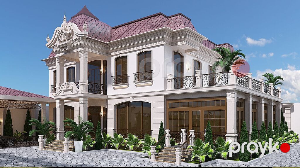 Neoklassik üslubda iki mərtəbəli villa layihəsi – fasad və landşaft — Dekor, dizayn, smeta və planlama, Gəncə (5)
