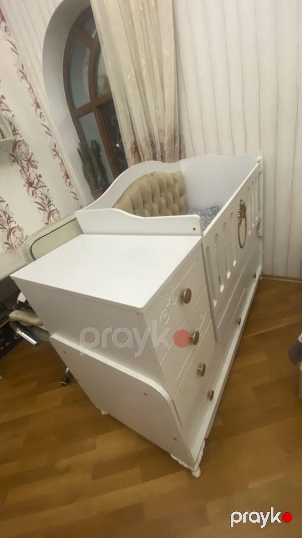 Uşaq beşiyi – kombinə olunmuş model - Rəng: ağ, qızılı dekor detallar — Bəşikləri, Sumqayıt (2)