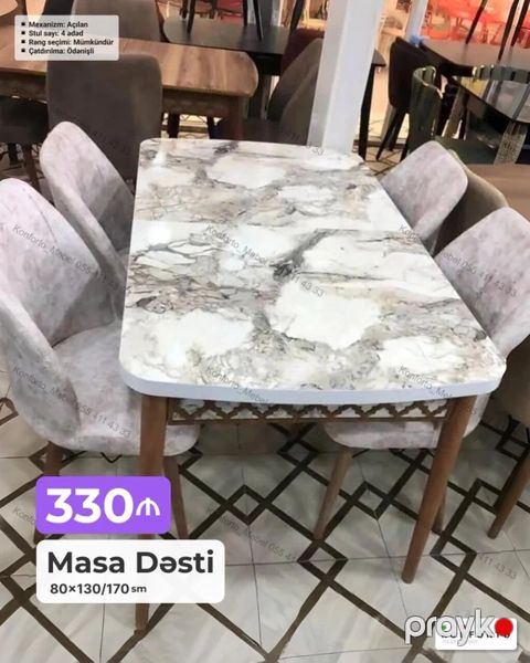 Məhsul: Masa Dəsti - Ölçü: 80×130/170 sm (mexanizm: açılan) - Stul — Bakı
