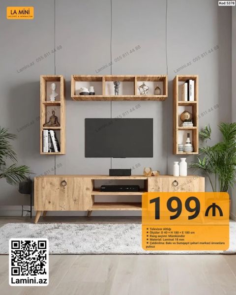 Televizor altlığı və asma rəflər dəsti - Ölçülər: D 40 H 180 E — Bakı