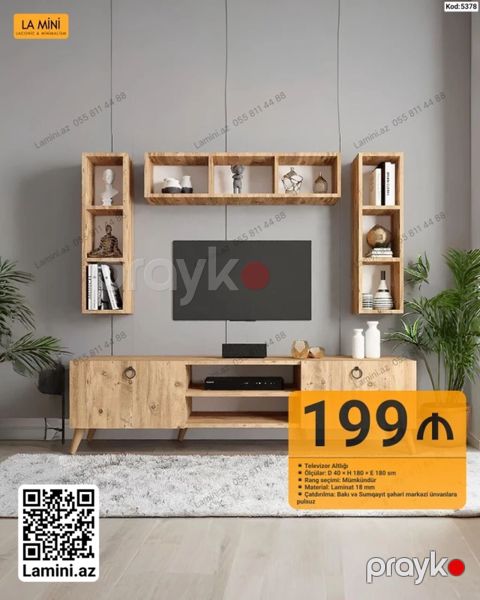 Televizor altlığı və asma rəflər dəsti - Ölçülər: D 40 H 180 E — Bakı