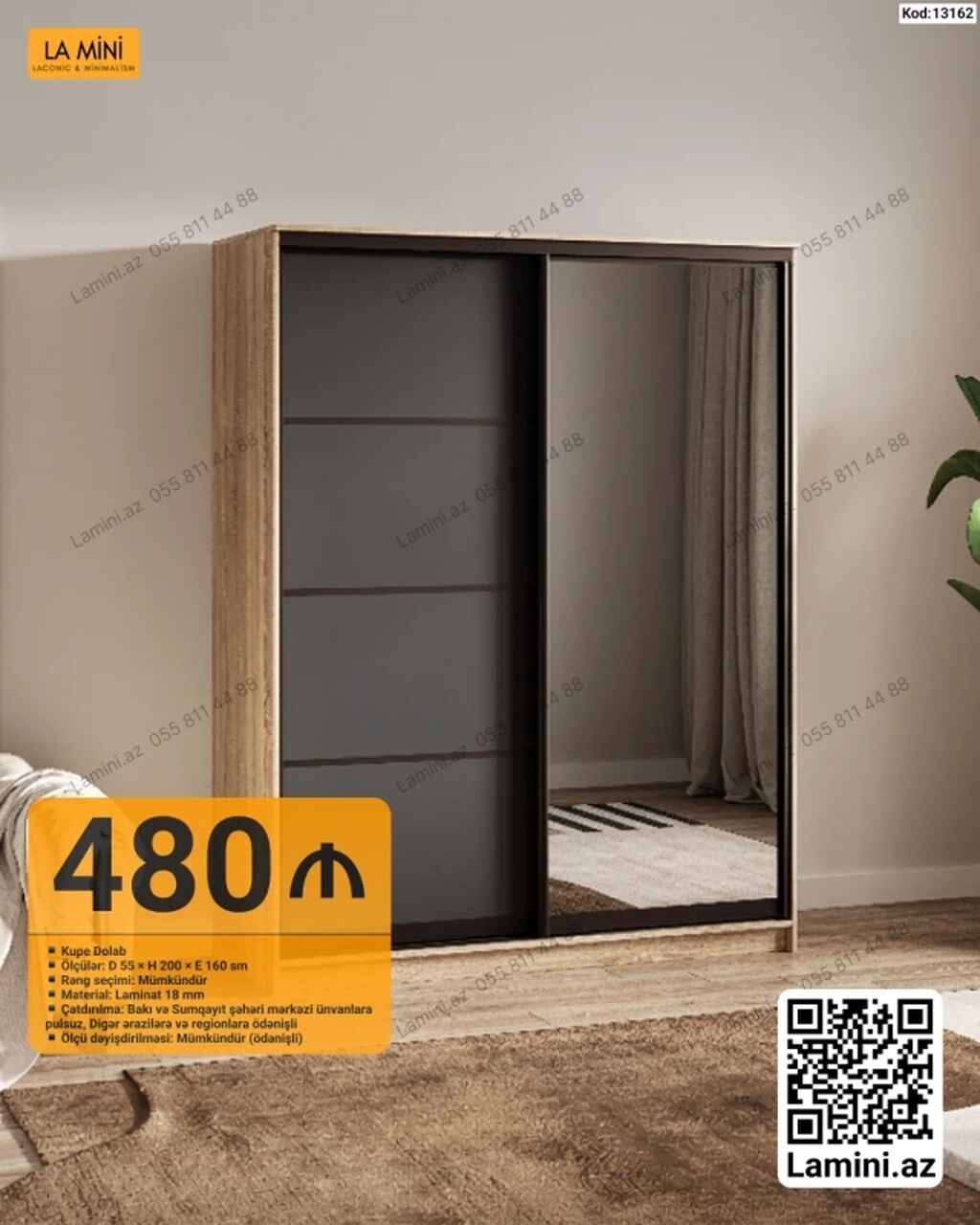 Kupe Dolab - Model kodu: 13162 - Ölçülər: dərinlik 55 sm hündürlük — Şkaflar, Bakı