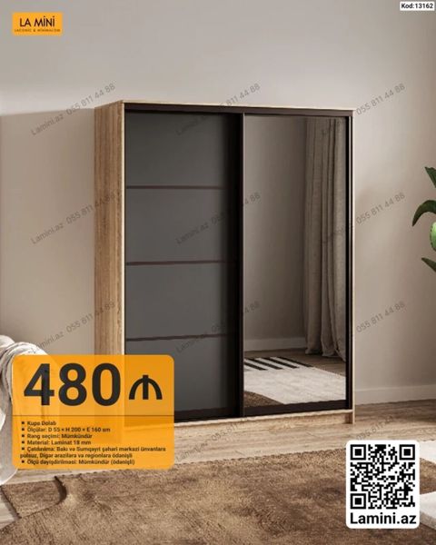 Kupe Dolab - Ölçü: D 55 x H 200 x E 160 sm - Material: Laminat 18 mm — Bakı