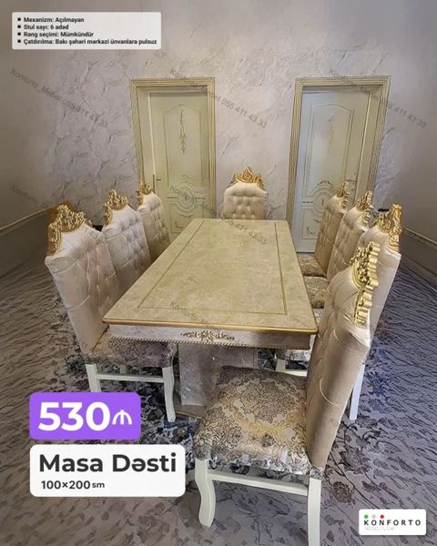 Məhsul: Klassik üslubda Masa Dəsti Ölçü: - Masa: 100 200 sm — Bakı