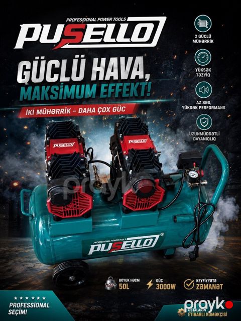 İki mühərrikli hava kompressoru Pusello 50L — Bakı