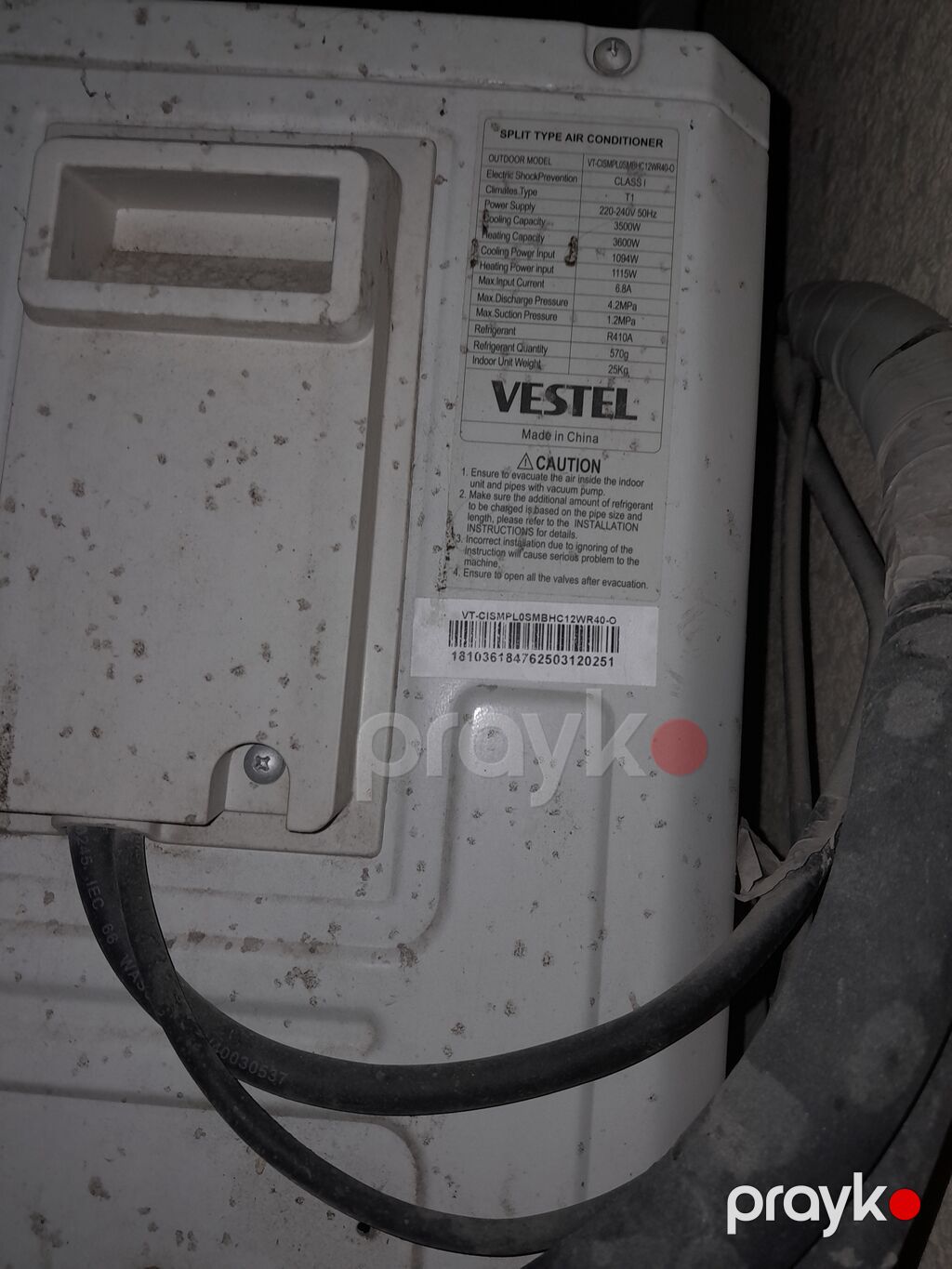 Vestel split tipli kondisionerin xarici blokunun texniki göstəriciləri — Kondisioner və split-sistemlər, Xırdalan (2)