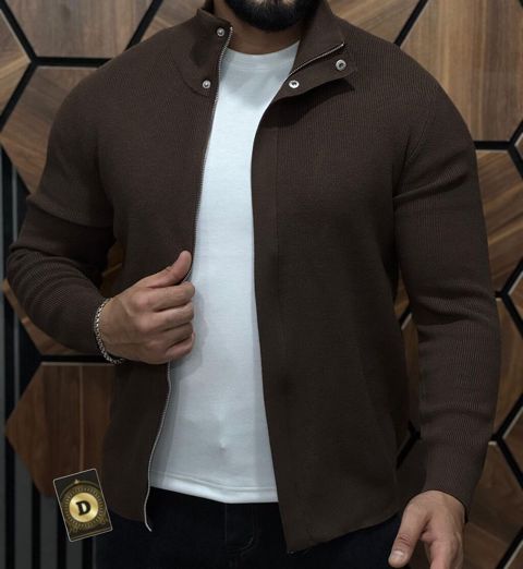 Kişi trikotaj jaketi – fermuarlı, düyməli yaxalı model - Model: kişi — Sumqayıt