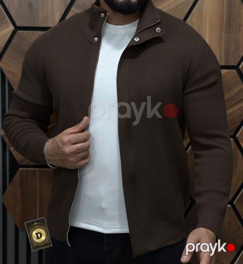 Kişi trikotaj jaketi – fermuarlı, düyməli yaxalı model - Model: kişi — Sumqayıt