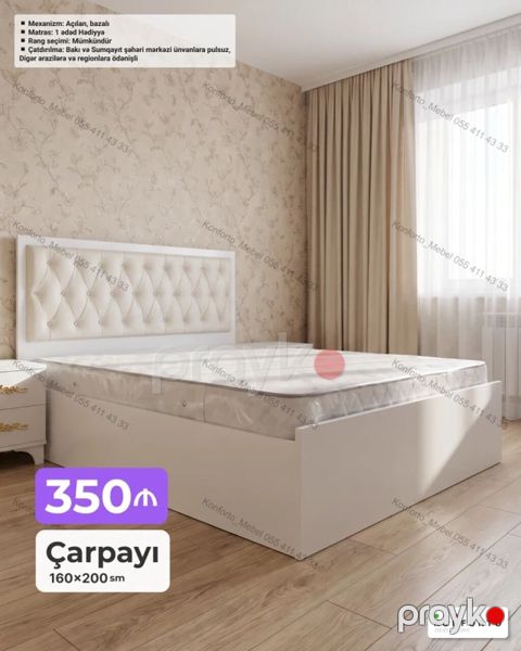 Çarpayı – 160×200 sm - Mexanizm: açılan, bazalı (yataq dəsti üçün — Bakı