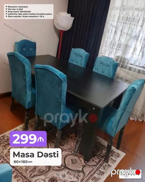 Masa Dəsti – 90×160 sm - Komplekt: masa + 6 ədəd stul - Mexanizm — Bakı
