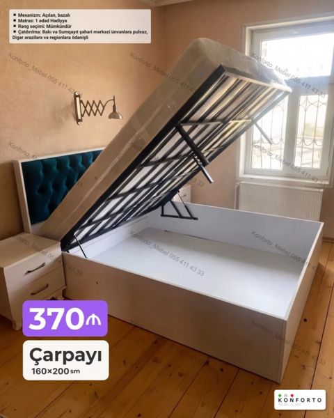 Bazalı açılan mexanizmli çarpayı - Ölçü: 160×200 sm - Başlıq: yumşaq — Bakı