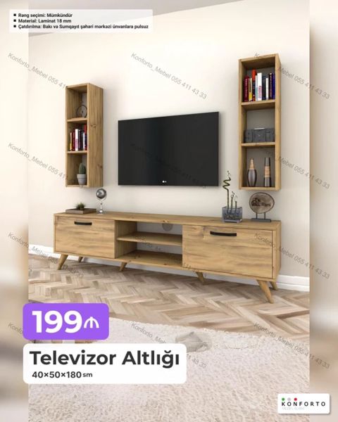 Televizor altlığı və divar rəfləri dəsti - Ölçülər: 40 50 180 sm — Bakı