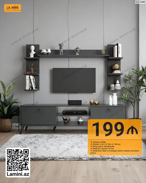 Televizor altlığı və divar rəf dəsti - Kod: 5385 - Ölçülər: Dərinlik — Bakı