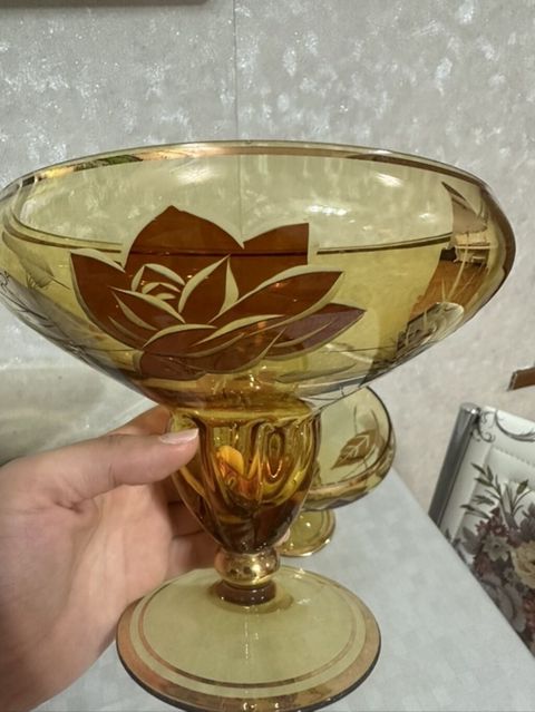 Tort və şiriniyyat qabı, rəng - Sarı, Şüşə — Dining tableware