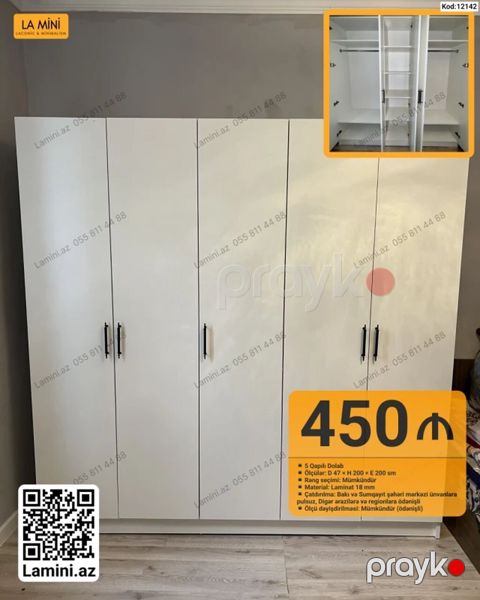 5 qapılı dolab - Ölçülər: Dərinlik 47 sm Hündürlük 200 sm En 200 — Bakı