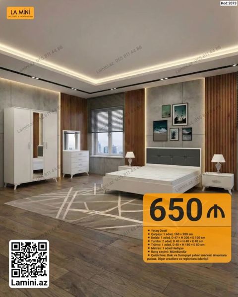 LA Mını – Yataq Dəsti (Kod: 2073) Tərkibi: - Çarpayı: 1 ədəd, 160 x — Bakı