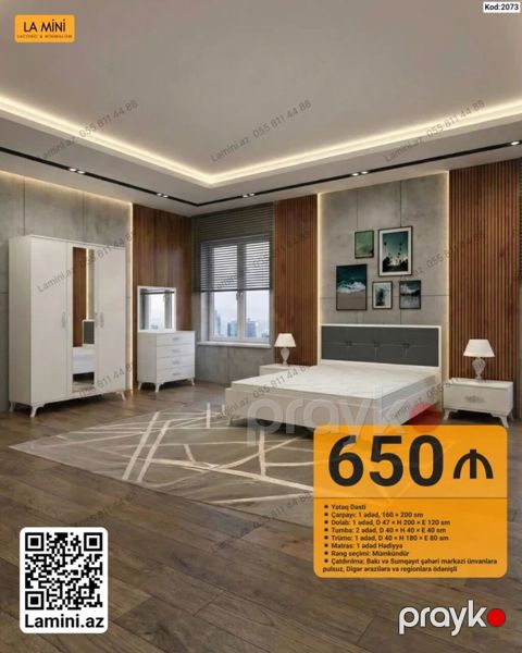 LA Mını – Yataq Dəsti (Kod: 2073) Tərkibi: - Çarpayı: 1 ədəd, 160 x — Bakı