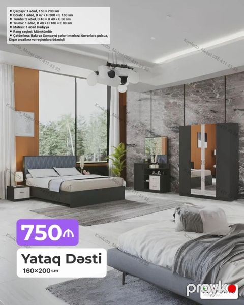 Yataq Dəsti – 160×200 sm Tərkibi və ölçülər: - Çarpayı: 1 ədəd — Bakı