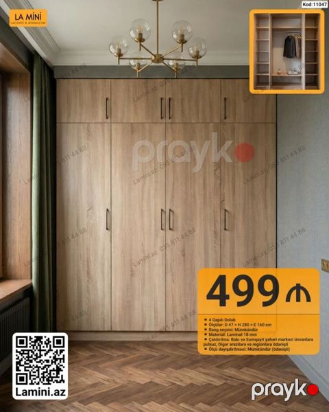 Məhsul: 4 qapılı geyim dolabı (Kod: 11047) Xüsusiyyətlər: - Ölçülər — Bakı