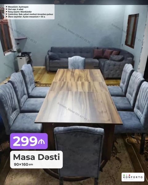 Məhsul: Masa Dəsti Ölçü: 90×160 sm Qiymət: 299 Xüsusiyyətlər — Bakı
