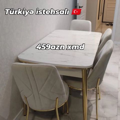 Masa və 4 ədəd stul dəsti – Türkiyə istehsalı - Dizayn: mərmər — Bakı