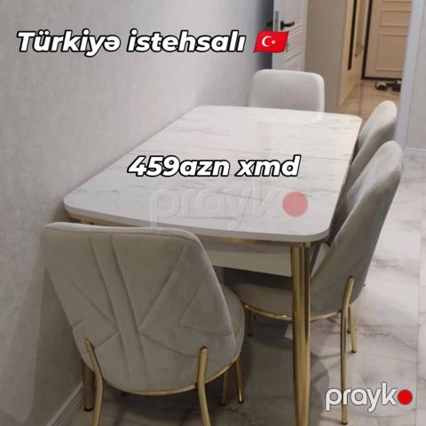 Masa və 4 ədəd stul dəsti – Türkiyə istehsalı - Dizayn: mərmər — Bakı
