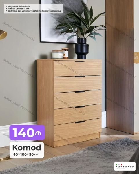 Komod – 40×100×80 sm - Material: 18 mm laminat - Çekmecə sayı: 4 — Bakı