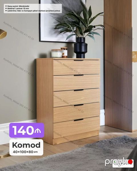 Komod – 40×100×80 sm - Material: 18 mm laminat - Çekmecə sayı: 4 — Bakı